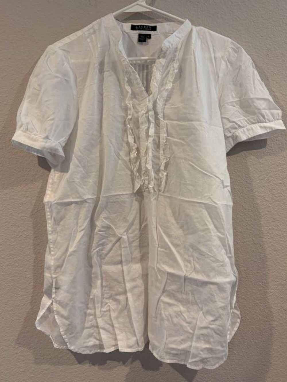 Lauren Ralph Lauren Vintage Y2K Womens 100% Cotton Short Sleeve Ruffle Top SZ XL